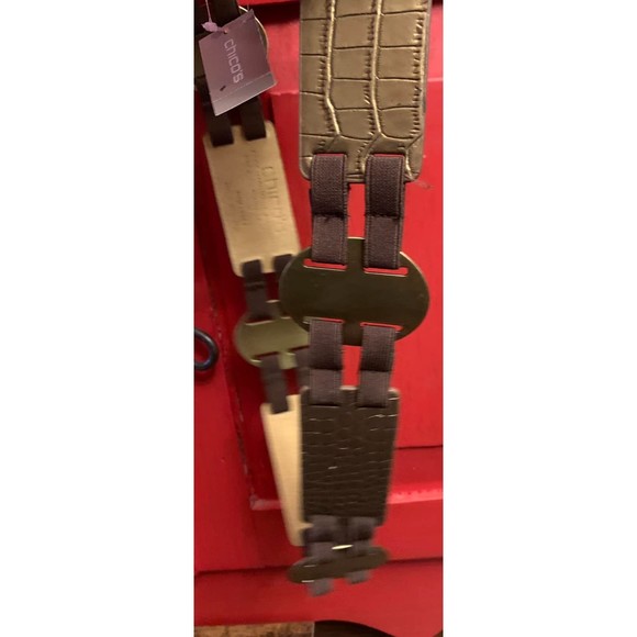 NWT Chico\'s Size M Amador Stitch Belt Brown and Copper Metallic Gold Retail 79$